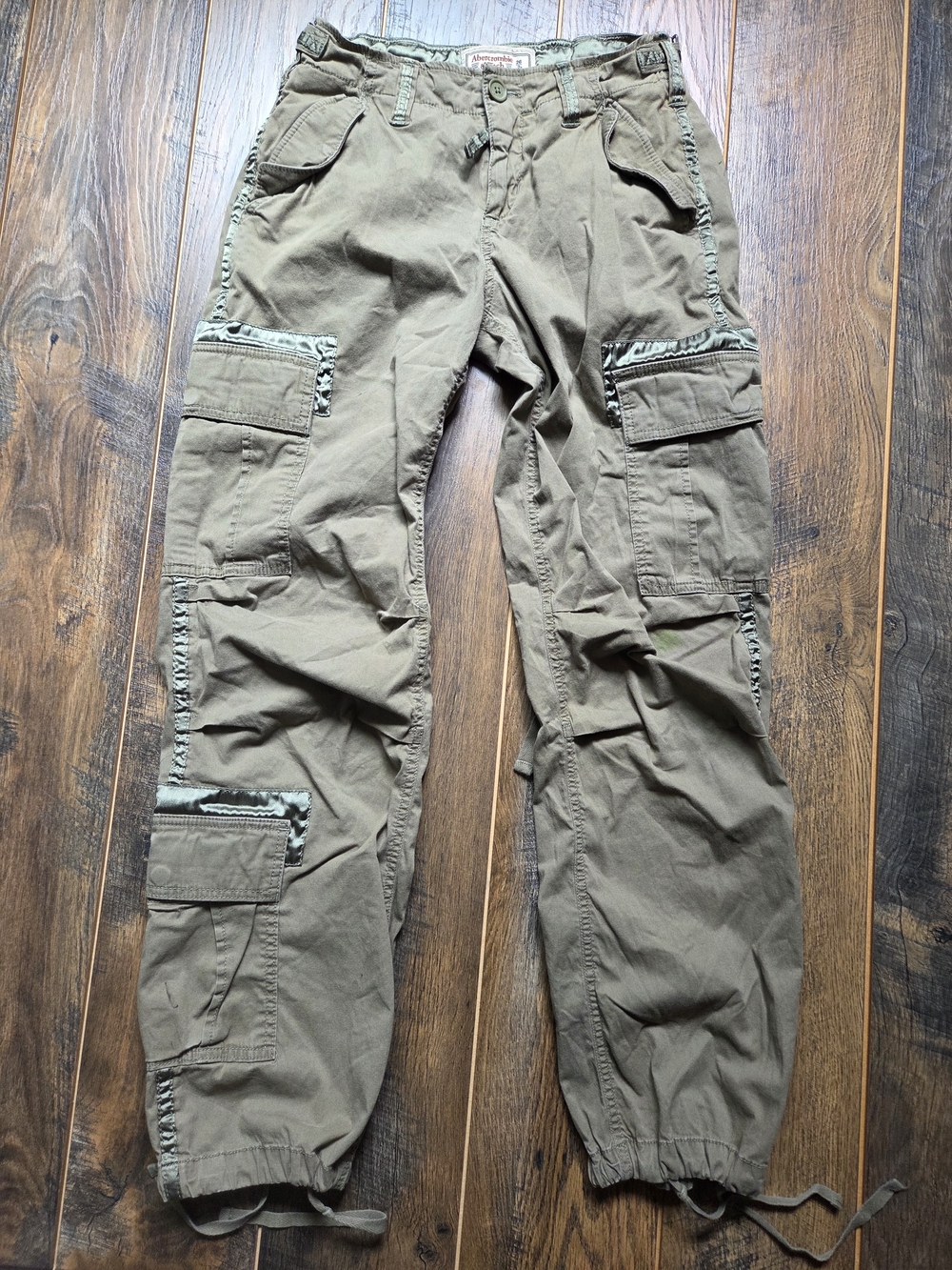 Vintage Y2K Abercrombie & Fitch Satin Trim Cargo Pants Olive Green Size 26